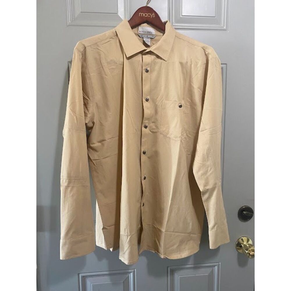 North End Men’s XL Tan Khaki Long Sleeve Button Up Performance Shirt Style 87045